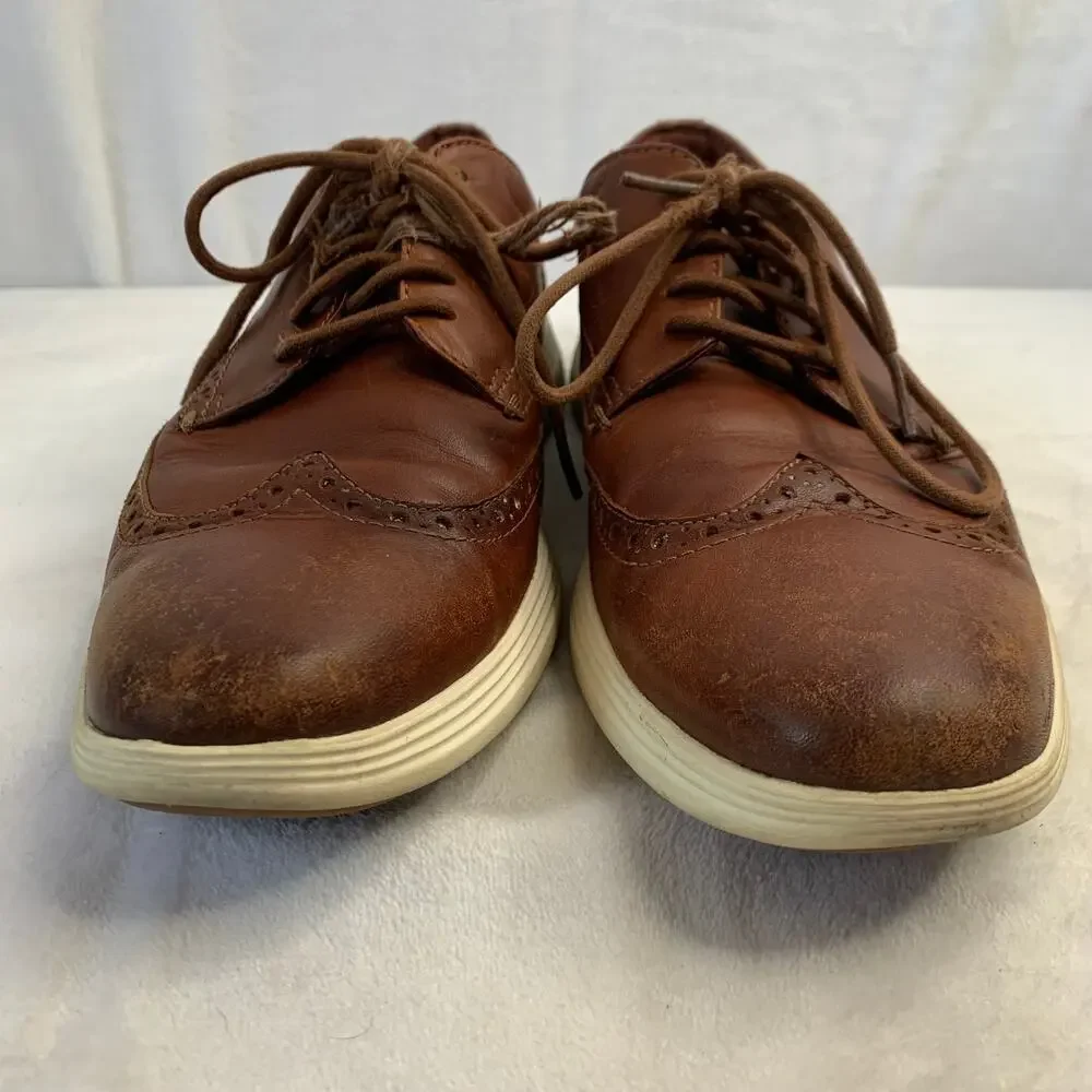 Cole Haan Mens Sz 10 Brown Leather Sneaker Brogue Oxford Dress Shoes Foam Sole